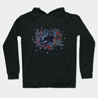 Black cat, winter scene, snow, holidays, cat in snow, cat in winter, cat lovers Hoodie